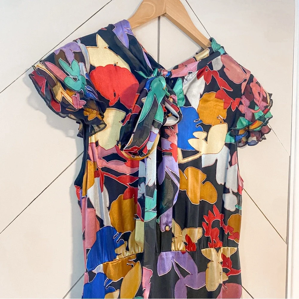 Alice + Olivia Multicoloured Silk Blend Maxi Ruffled Sundress Size 6 - Picture 4 of 9